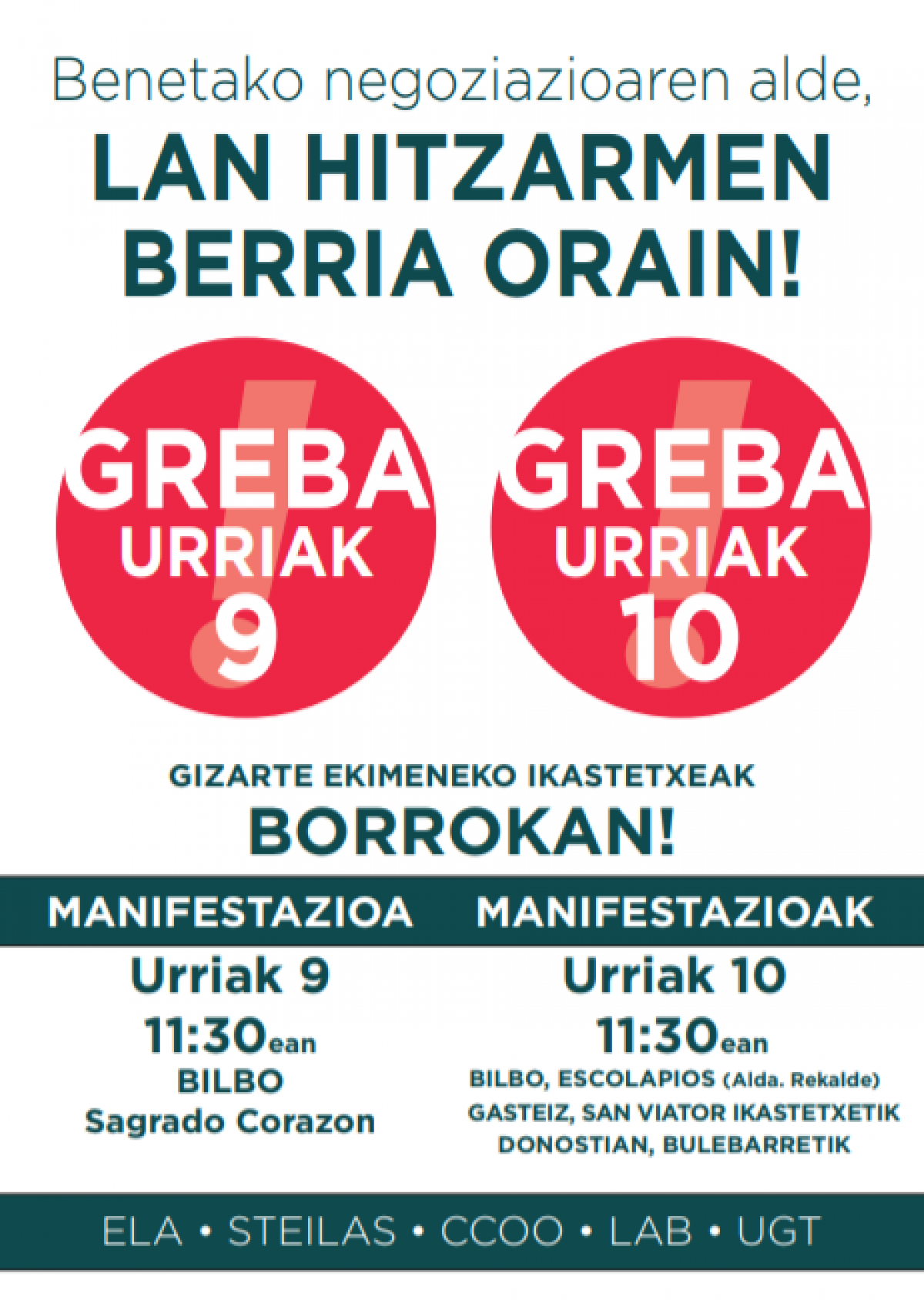 Gizarte ekimena greba urriak 9 eta 10